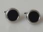 Preview: Runde Manschettenknöpfe / Cufflinks mit Onyx Schmuckstein 585 Weissgold, Gewicht: 12,9g