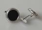 Preview: Runde Manschettenknöpfe / Cufflinks mit Onyx Schmuckstein 585 Weissgold, Gewicht: 12,9g