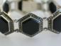 Preview: Armband aus 925er Sterlingsilber im Art Deco Stil mit Markasiten und Onyx Schmucksteinen in Hexagon-Form