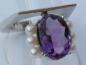 Preview: Stylischer Amethystring (4.6 ct.) mit kleinen Perlen aus 585er Weissgold, Größe 56, Gewicht: 8,2g
