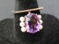 Preview: Stylischer Amethystring (4.6 ct.) mit kleinen Perlen aus 585er Weissgold, Größe 56, Gewicht: 8,2g