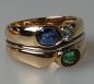 Preview: Ring aus 750er Gelb und Weißgold mit je einem Diamanten, Smaragd und Saphir, Größe 55, Gewicht: 14,7g