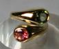 Preview: Eleganter Peridot/Rubellit Ring aus 750er Gelbgold, Größe 50, Gewicht: 11,2g