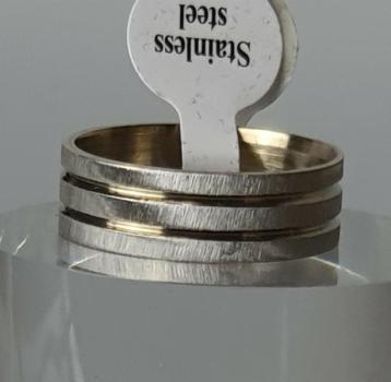 Edelstahlring Sand Line Gold/Silber, Mod. 2, Ringgröße: D 68 (22)