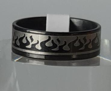 Edelstahlring mit Motiv, schwarz/silber, Mod.1, Ringgröße: D 58 (19)