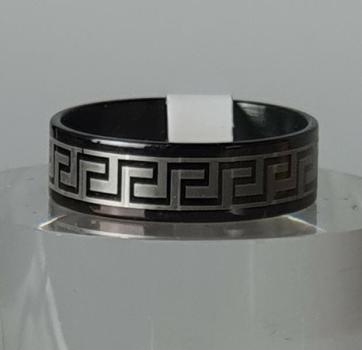 Edelstahlring mit Motiv, schwarz/silber, Mod.3, Ringgröße: D 68 (23)