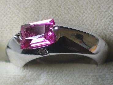 Preview: PIAGET Pink Saphir Diamant Weißgoldring, 750er Gold, Größe 54, Gewicht: 11,5g