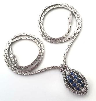 Edles Saphir/ Diamantcollier, 585er Weissgold, Länge 44,0 cm, Gewicht: 19,8g