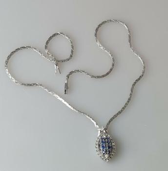 Preview: Edles Saphir/ Diamantcollier, 585er Weissgold, Länge 44,0 cm, Gewicht: 19,8g