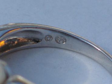 Perlenring mit 3 Diamanten aus 585er Weißgold, Größe 55, Gewicht: 7,1g