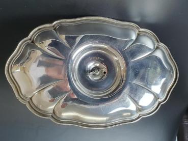 Antiksilber: Große Sauciere mit Unterschale und Innenvergoldung, 800er Silber, Koch & Bergfeld, Gewicht: 405,5g