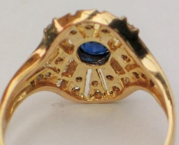 Saphir- Diamantring 0.50 ct. aus 585er Gelbgold, Größe 57, Gewicht: 3,8g