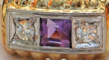 Ring aus 585er Gelbgold mit Diamanten 0.20 ct. und lila Amethyst, Größe 53, Gewicht: 7,0g