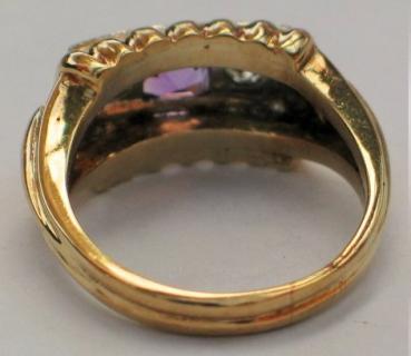 Ring aus 585er Gelbgold mit Diamanten 0.20 ct. und lila Amethyst, Größe 53, Gewicht: 7,0g