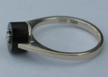 Diamantring mit 0.08 ct., Schmuckstein schwarz, 585 Weißgold, Größe 54, Gewicht: 3,2g