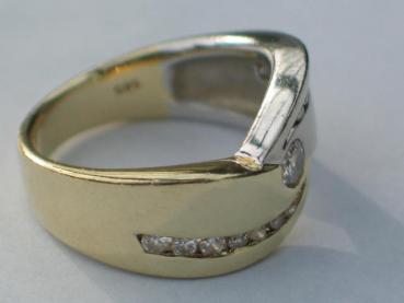 Preview: Diamantring mit 0.40 ct., 585er Bicolor Gelb- Weißgold mit 15 Diamanten, Größe 54, Gewicht: 8,0g