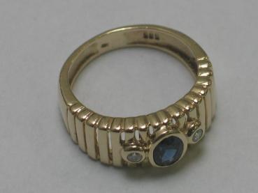 Preview: Ring mit Saphir und Diamanten aus 585er Gold, Größe 48, Gewicht: 3,4g