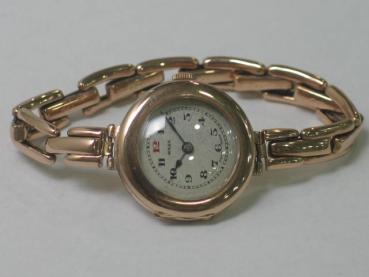 Vintage: Rolex Damenuhr um 1910 mit Goldarmband, 375er Gold, Handaufzug