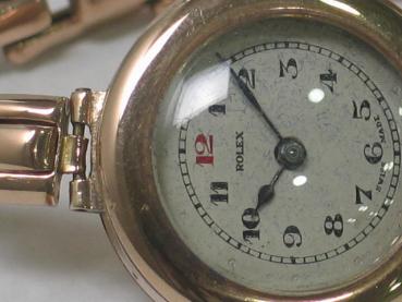 Vintage: Rolex Damenuhr um 1910 mit Goldarmband, 375er Gold, Handaufzug