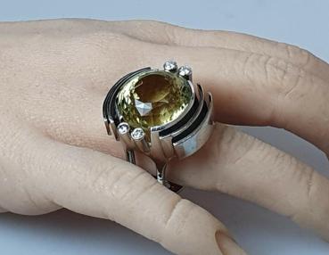 Juwelierarbeit Exclusiver Lemon Citrin Diamantring 750er Weißgold, Größe: 56, Gewicht: 27,0g