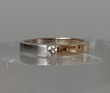 Bicolor Diamantsolitär mit 0.05 ct. ,585er Gold, Größe 51, Gewicht: 2,1g