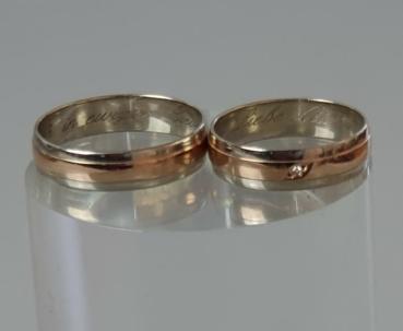 Set Eheringe Bicolor, Damenring mit Diamanten, 585er Gold, Größe 60+54, Gewicht: 5,9g