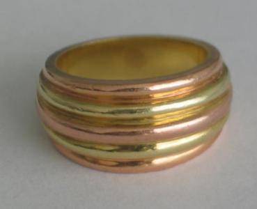 Massiver Bicolorring rot/gelb aus 585er Gold, Größe 57, Gewicht: 17,7g