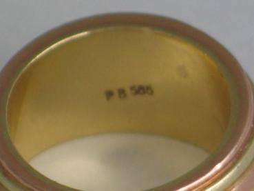 Massiver Bicolorring rot/gelb aus 585er Gold, Größe 57, Gewicht: 17,7g