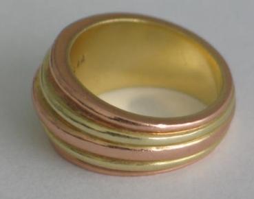 Massiver Bicolorring rot/gelb aus 585er Gold, Größe 57, Gewicht: 17,7g