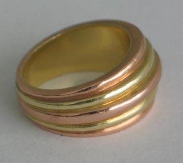 Massiver Bicolorring rot/gelb aus 585er Gold, Größe 57, Gewicht: 17,7g