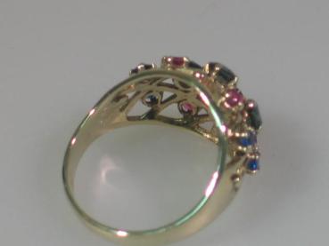 Schmucksteinring mit Rubin, Topas, Diopsid aus 333er Gold, Größe 56, Gewicht: 3,6g