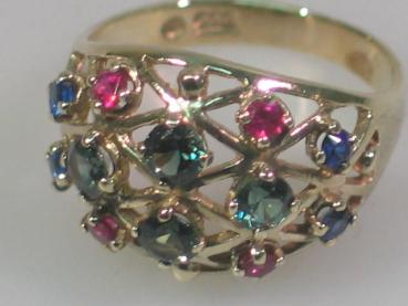 Schmucksteinring mit Rubin, Topas, Diopsid aus 333er Gold, Größe 56, Gewicht: 3,6g