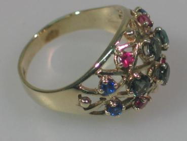 Schmucksteinring mit Rubin, Topas, Diopsid aus 333er Gold, Größe 56, Gewicht: 3,6g