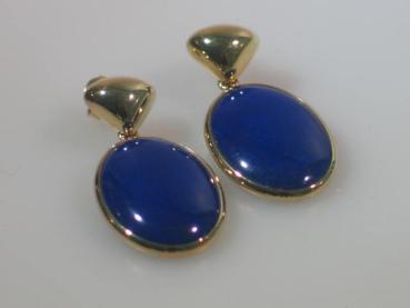Ovale Ohrstecker mit Lapislazuli, 585er Gold, Gewicht: 11,3g