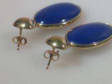 Preview: Ovale Ohrstecker mit Lapislazuli, 585er Gold, Gewicht: 11,3g