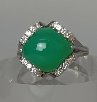 Chrysopras- Diamantring aus 750er Weißgold, Größe 64, Gewicht: 12,9g