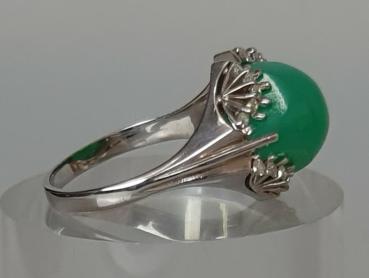 Chrysopras- Diamantring aus 750er Weißgold, Größe 64, Gewicht: 12,9g