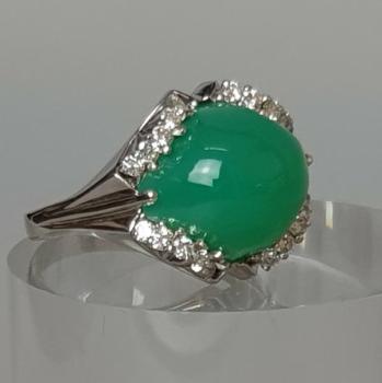 Chrysopras- Diamantring aus 750er Weißgold, Größe 64, Gewicht: 12,9g