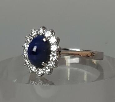 Saphir- Diamantring aus 750er Weißgold, Größe 67, Gewicht: 5,1g