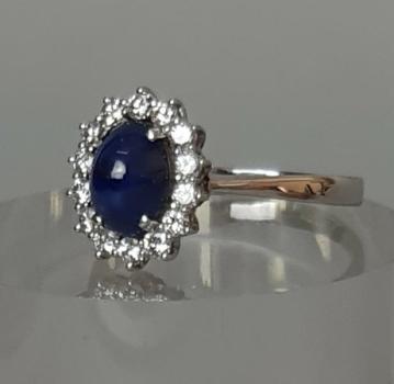 Saphir- Diamantring aus 750er Weißgold, Größe 67, Gewicht: 5,1g