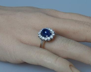 Saphir- Diamantring aus 750er Weißgold, Größe 67, Gewicht: 5,1g