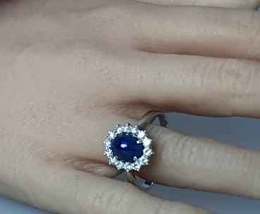 Saphir- Diamantring aus 750er Weißgold, Größe 67, Gewicht: 5,1g