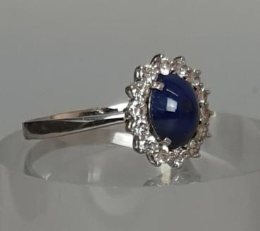 Saphir- Diamantring aus 750er Weißgold, Größe 67, Gewicht: 5,1g