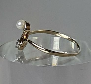 Diamant- Perlenring aus 585er Gold, Größe 64, Gewicht: 2,2g
