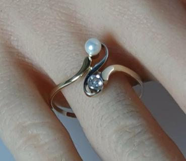 Diamant- Perlenring aus 585er Gold, Größe 64, Gewicht: 2,2g