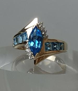 Topas Diamantring, 585er Gold, Größe 51, Gewicht: 3,6g