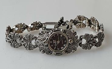 Vintage Markasiten Schmuckuhr aus 925er Sterlingsilber -defekt-, Gewicht: 34,3g