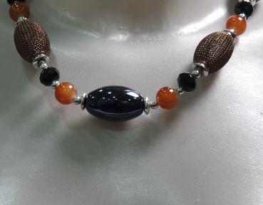 Handmade Halskette mit verschiedenen Schmucksteinen geschliffen und facettiert, Länge 46,0 cm + 6,0 cm Verlängerung