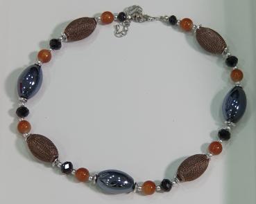 Handmade Halskette mit verschiedenen Schmucksteinen geschliffen und facettiert, Länge 46,0 cm + 6,0 cm Verlängerung