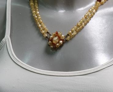 Zweireihiges Schmuckstein Halskettencollier mit Steinbesatz Kastenschloß, Länge ca. 50,0 cm